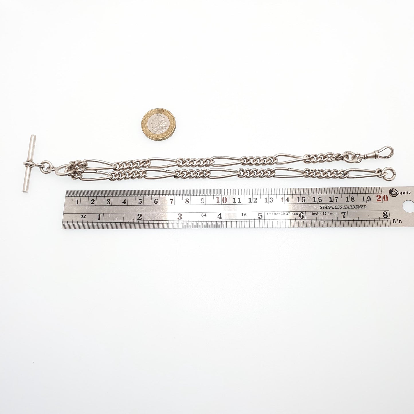 Antique Victorian Sterling Silver Albert Chain T Bar Necklace Figaro Link Curb Dog Clip 42cm 16.5" 50.51g Hallmark Vintage Jewelry