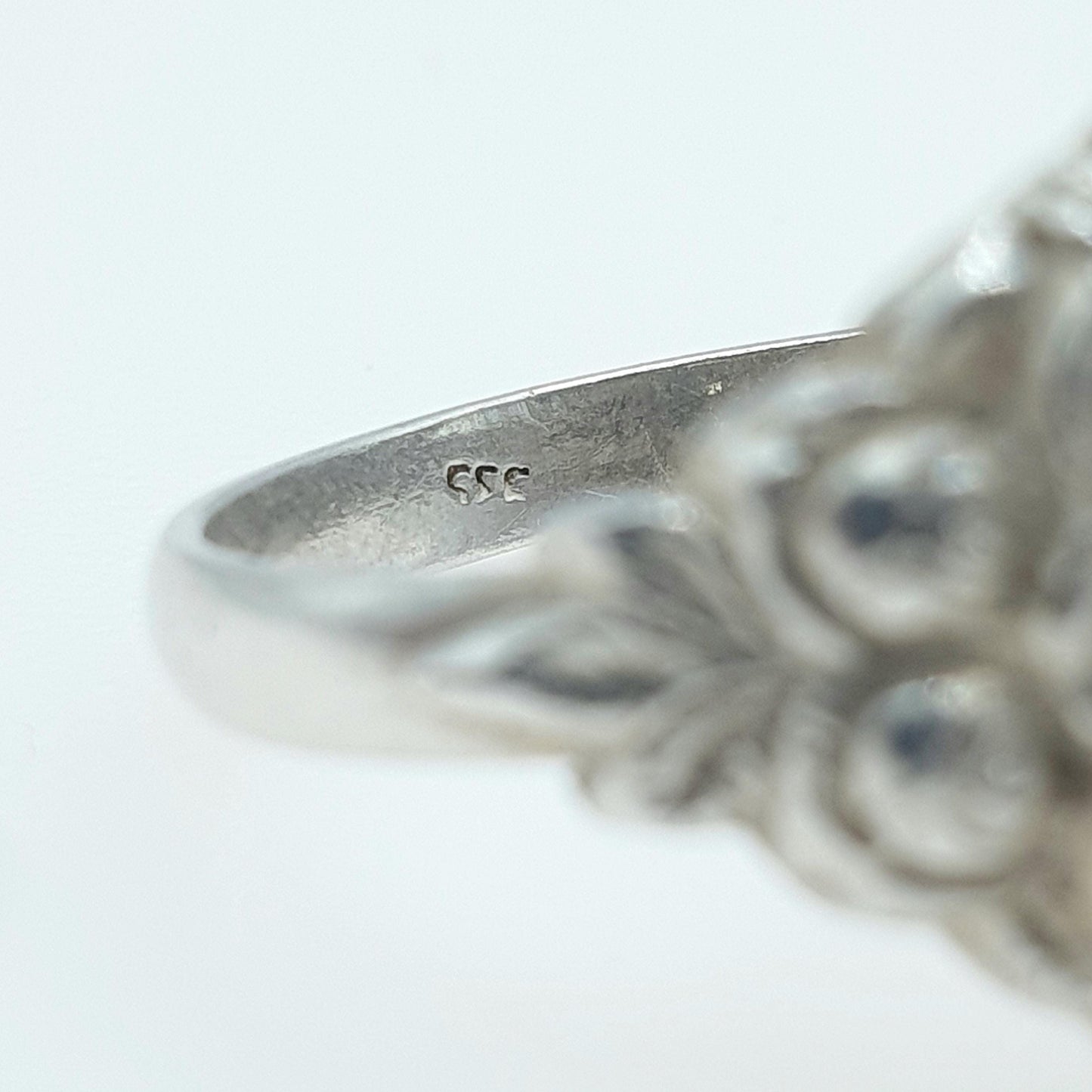 Antique Arts and Crafts Solid Silver Rock Crystal Quartz Ring Rose Border Gemstone Genuine Cocktail Jewellery Jewelry Vintage UK S US 9