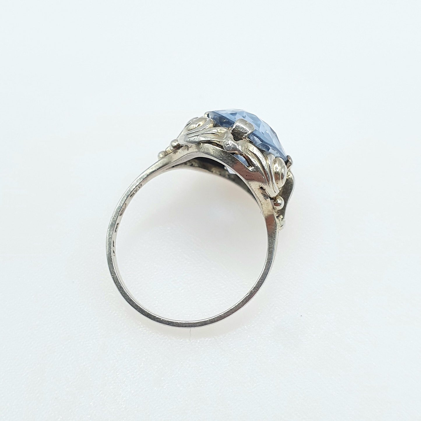 Antique Art Deco Solid Silver Swiss Topaz Ring Sky Blue Large Oval Cut Womens Mens Vintage Jewelry Jewellery UK R US 8.5