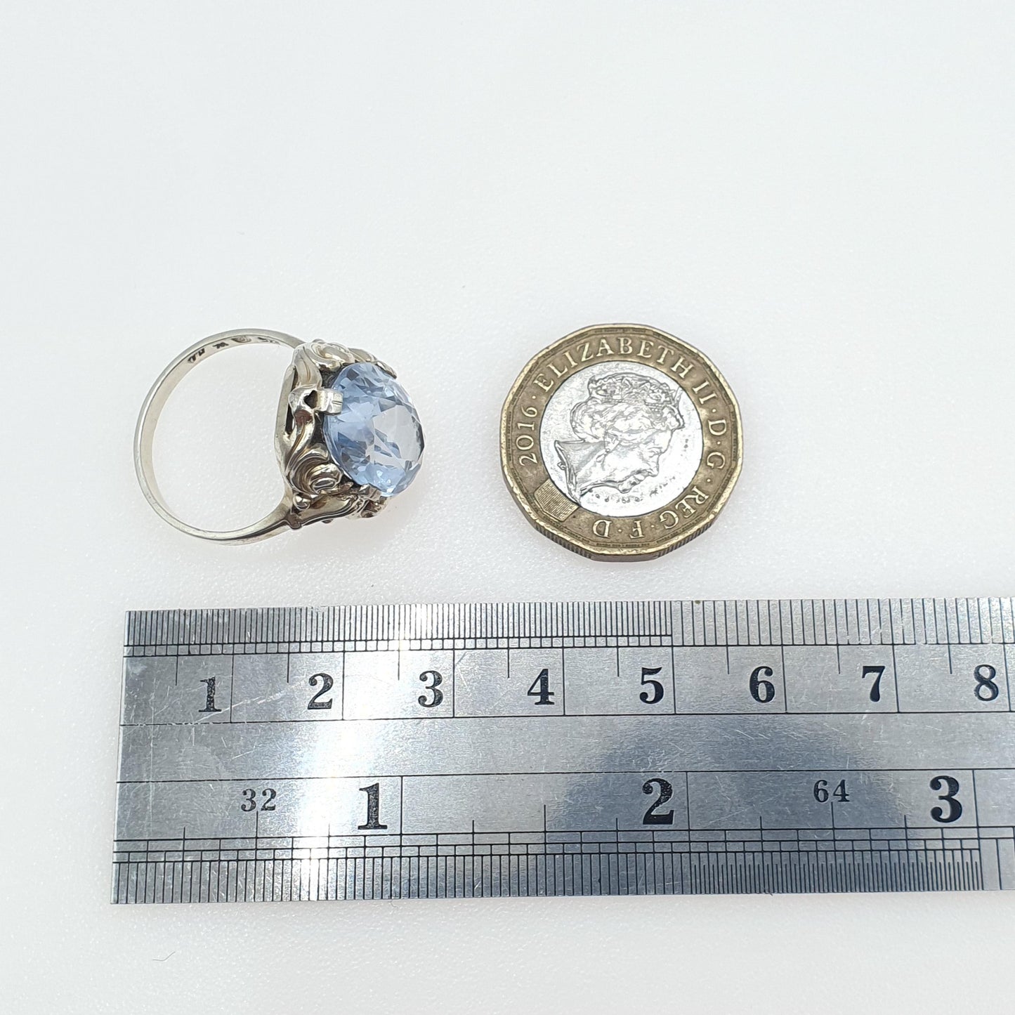 Antique Art Deco Solid Silver Swiss Topaz Ring Sky Blue Large Oval Cut Womens Mens Vintage Jewelry Jewellery UK R US 8.5