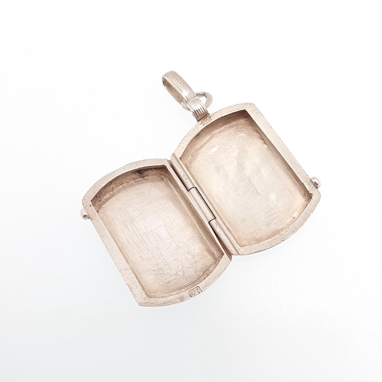 Antique Solid Silver Locket Rectangular Art Deco Engine Turned Geometric Rounded Picture Pendant Photo Vintage Jewelry Jewellery