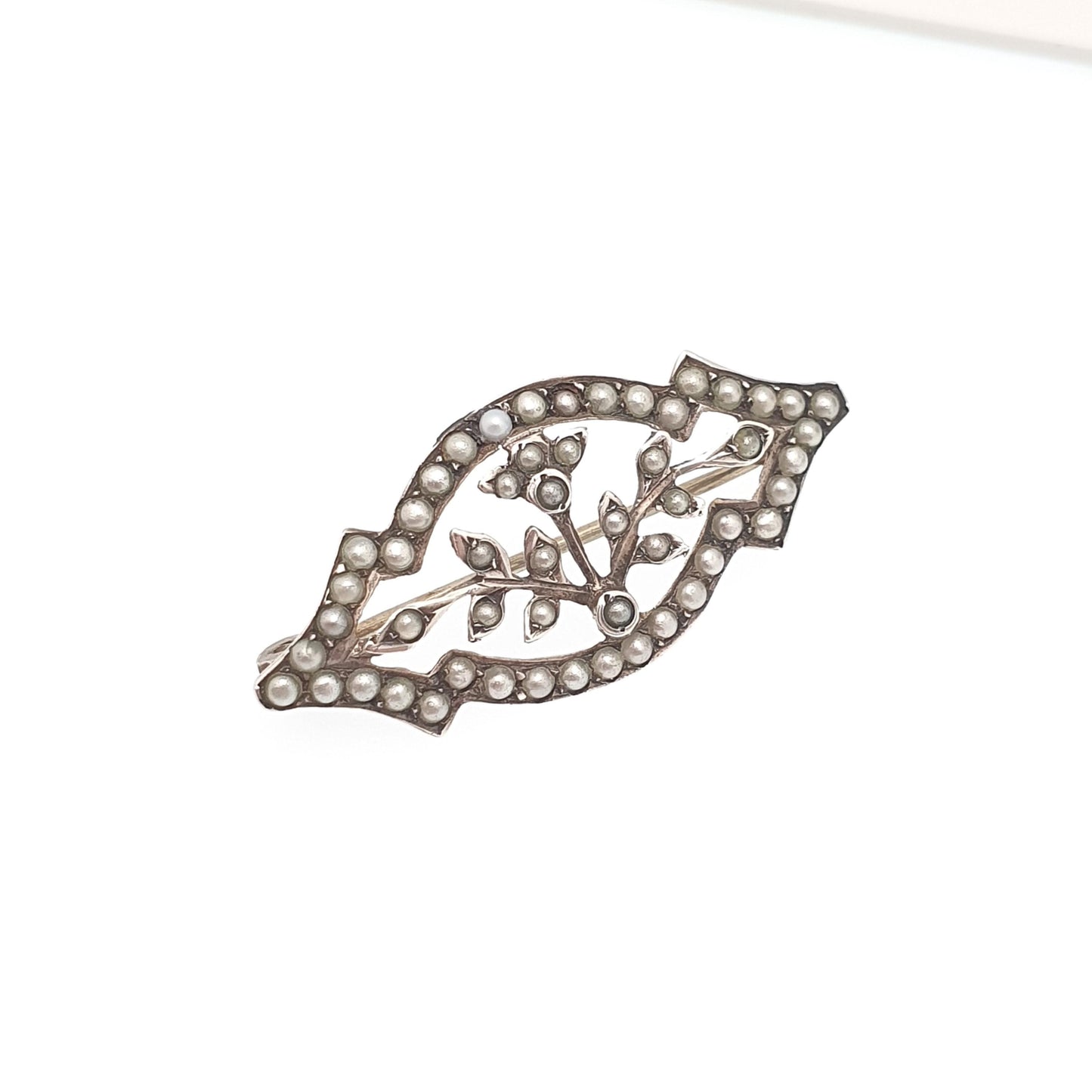 Antique Solid Silver Seed Pearl Brooch Victorian Art Nouveau Floral Flower 1800s Vintage Womens Jewelry Jewellery