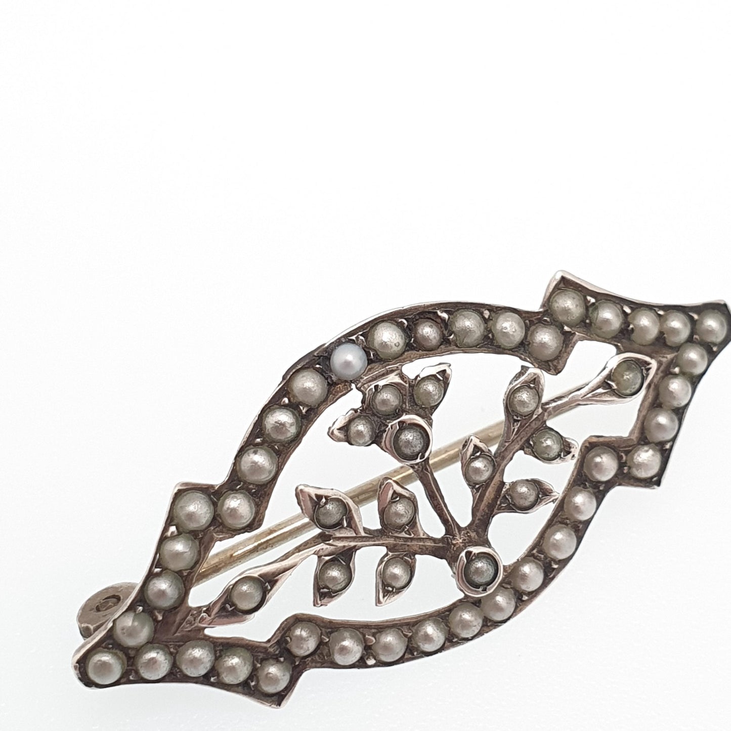 Antique Solid Silver Seed Pearl Brooch Victorian Art Nouveau Floral Flower 1800s Vintage Womens Jewelry Jewellery
