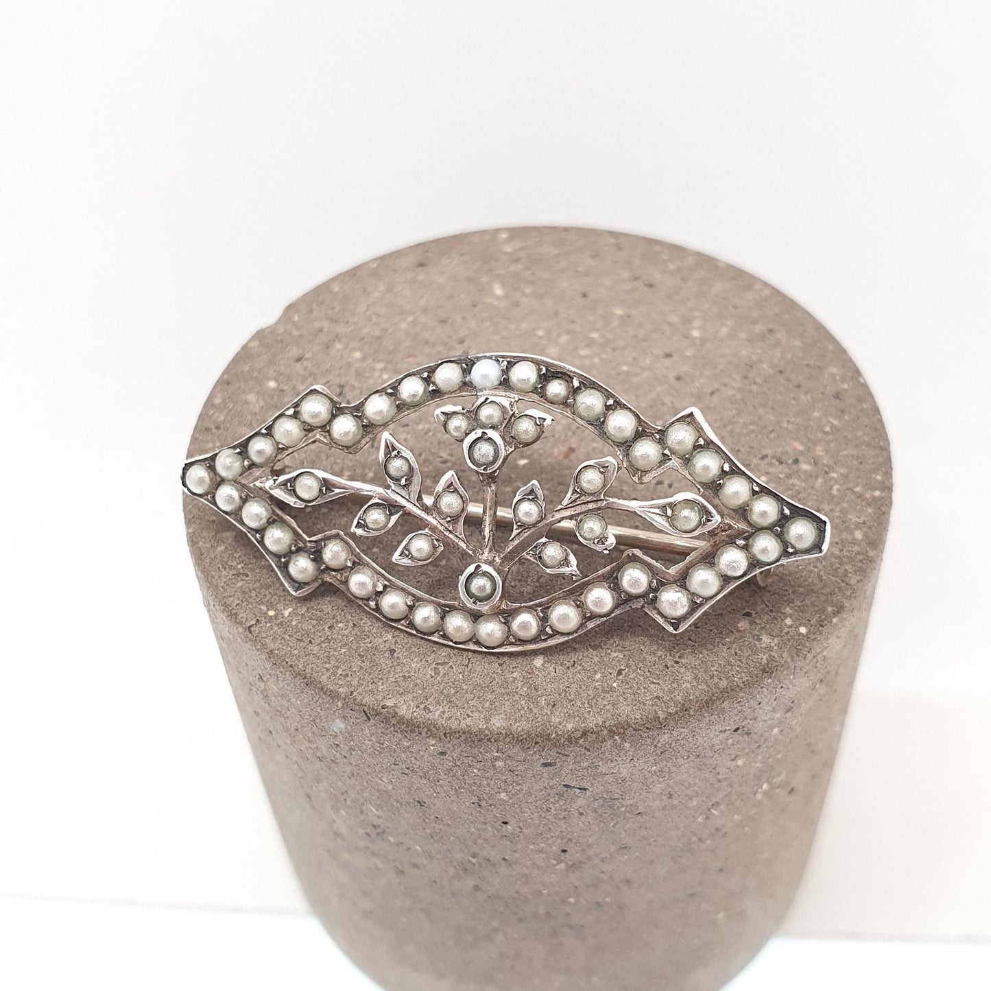 Antique Solid Silver Seed Pearl Brooch Victorian Art Nouveau Floral Flower 1800s Vintage Womens Jewelry Jewellery