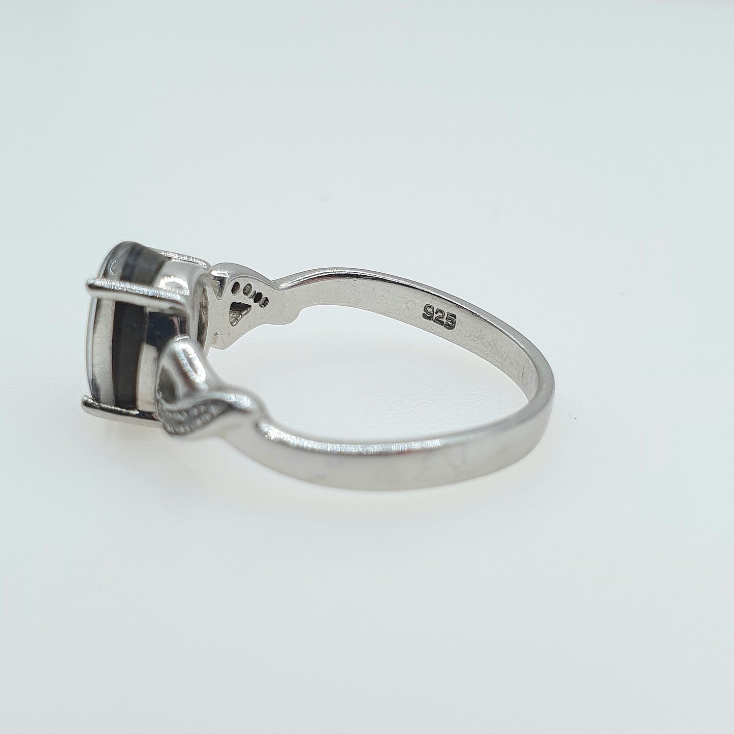 Vintage Sterling Silver Ammolite Ring Doublet Ammonite Fossil White Spinel Shoulder Womens Vintage Ladies Jewelry Jewellery UK N US 6.75