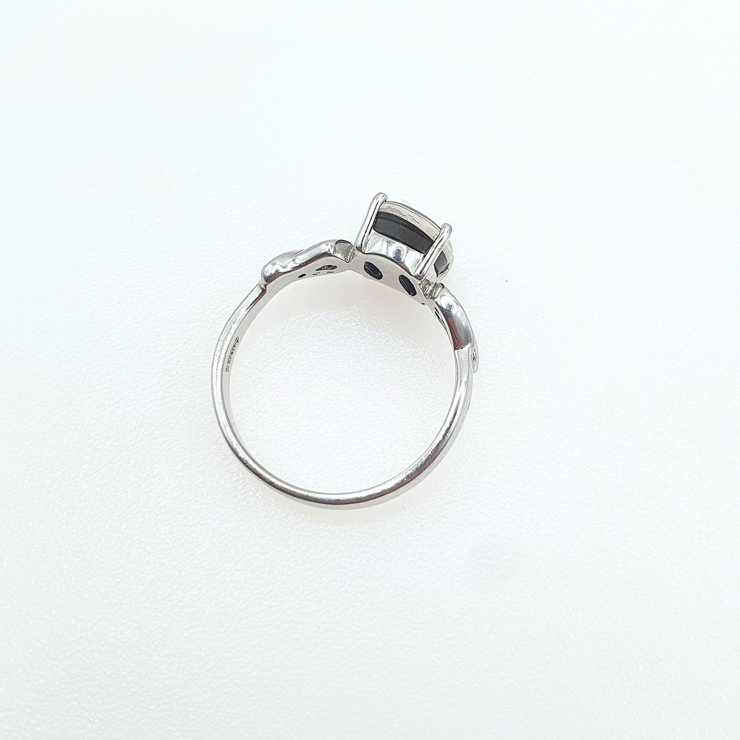 Vintage Sterling Silver Ammolite Ring Doublet Ammonite Fossil White Spinel Shoulder Womens Vintage Ladies Jewelry Jewellery UK N US 6.75