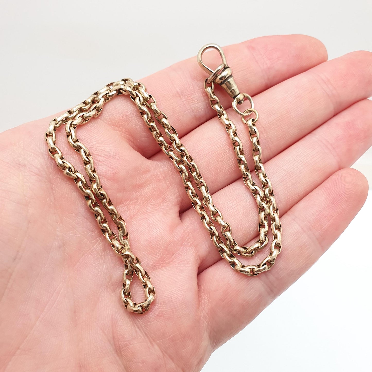 Antique Victorian Pinchbeck Belcher Chain Necklace Dog Clip Guard Cable Link 7.96g 44cm Vintage