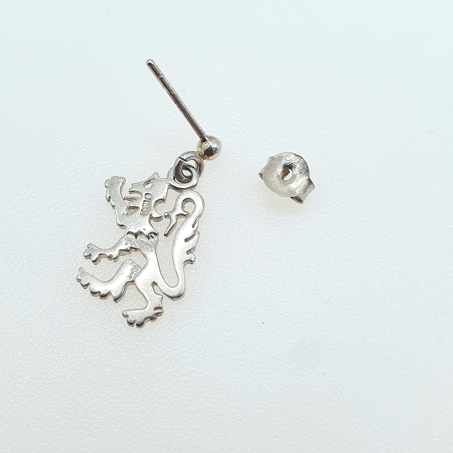 Vintage OLA M GORIE Sterling Silver Rampant Lion Earrings OMG Scottish Hanging Stud Womens Jewelry Jewellery