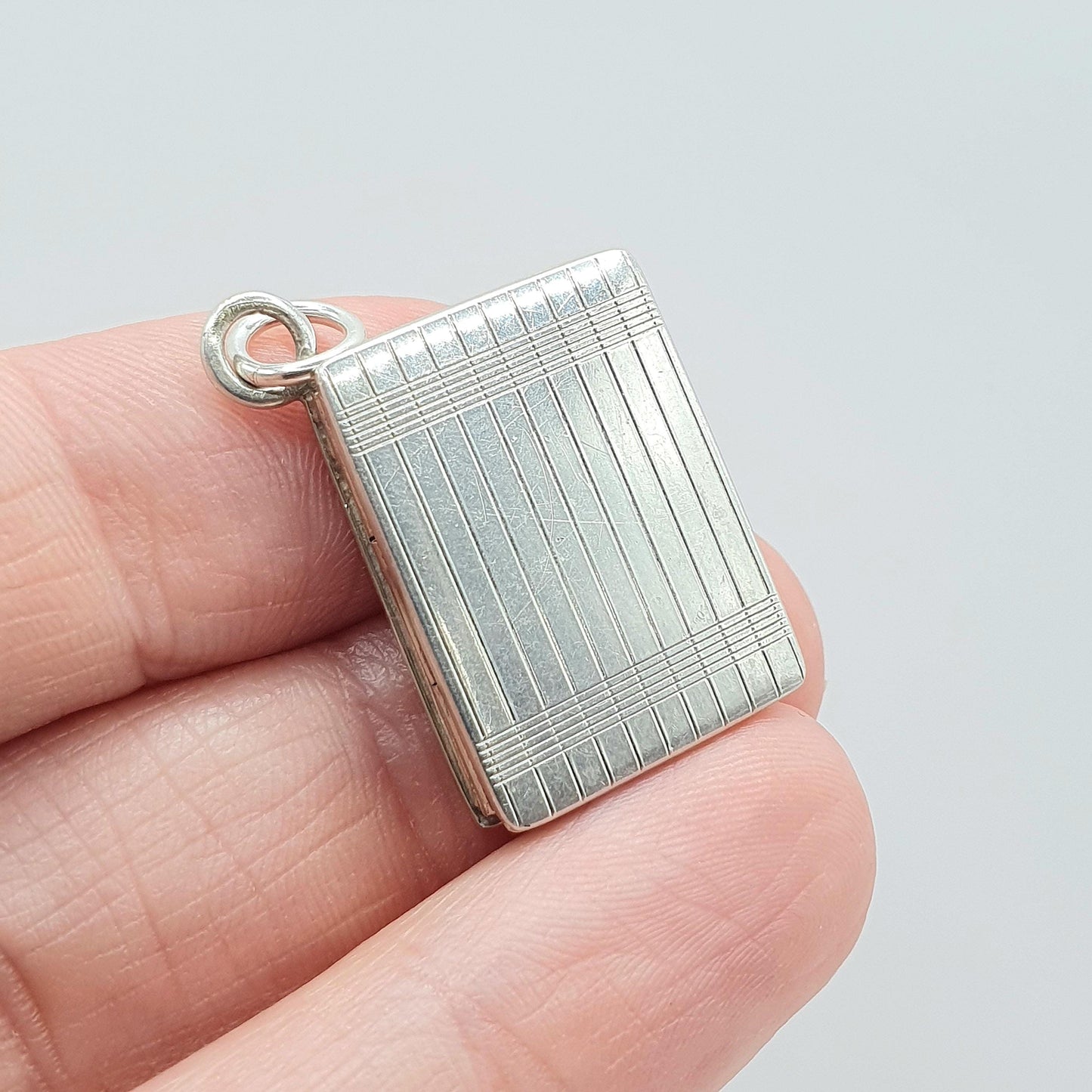 Antique Art Deco Sterling Silver Book Locket Geometric Rectangular Photo Picture Gift Vintage Womens Retro Jewelry Jewellery
