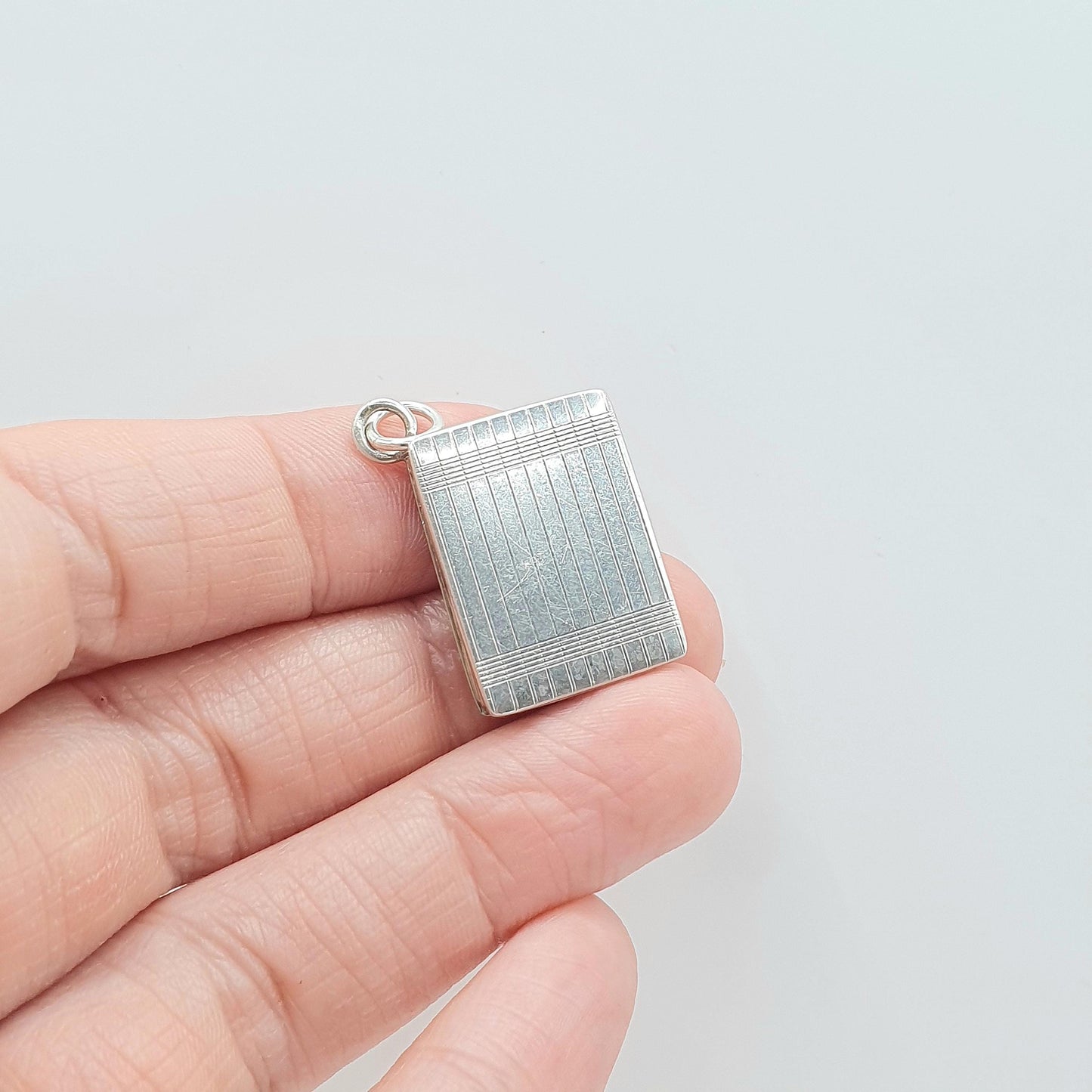 Antique Art Deco Sterling Silver Book Locket Geometric Rectangular Photo Picture Gift Vintage Womens Retro Jewelry Jewellery