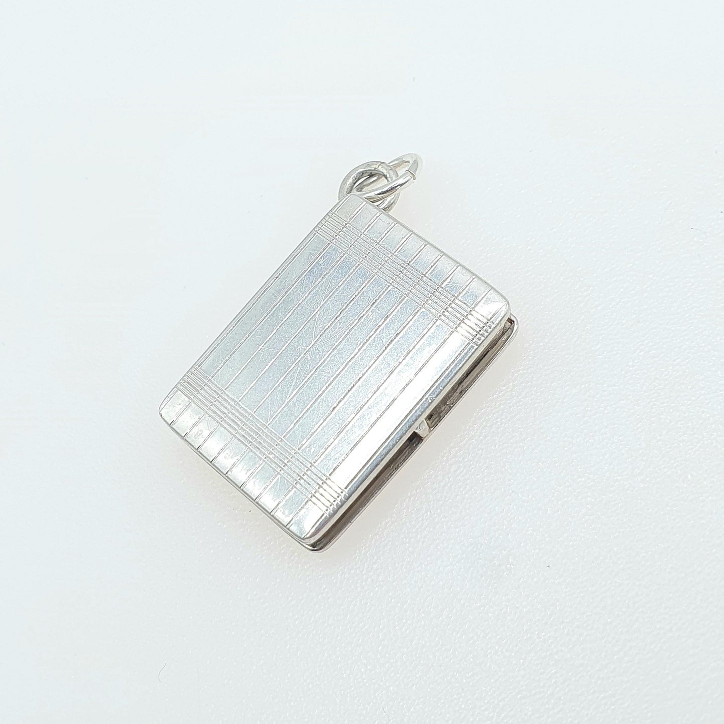 Antique Art Deco Sterling Silver Book Locket Geometric Rectangular Photo Picture Gift Vintage Womens Retro Jewelry Jewellery