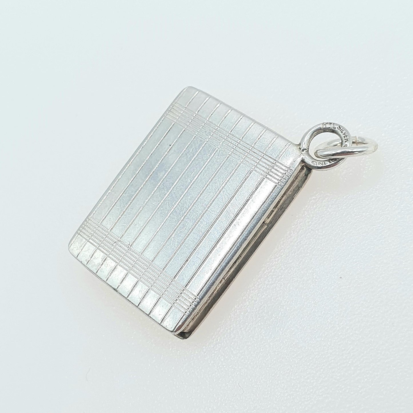Antique Art Deco Sterling Silver Book Locket Geometric Rectangular Photo Picture Gift Vintage Womens Retro Jewelry Jewellery