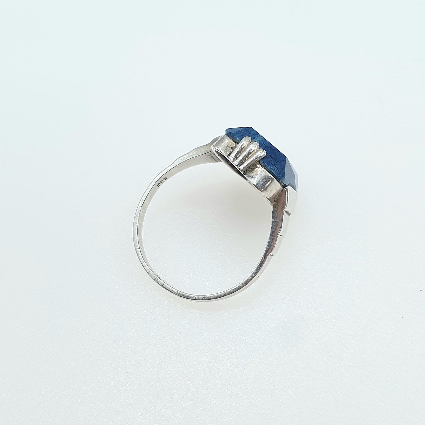 Antique Art Deco Solid Silver Sodalite Ring Rectangular Cut Blue Gemstone Vintage Womens Jewelry Jewellery UK N US 6.5