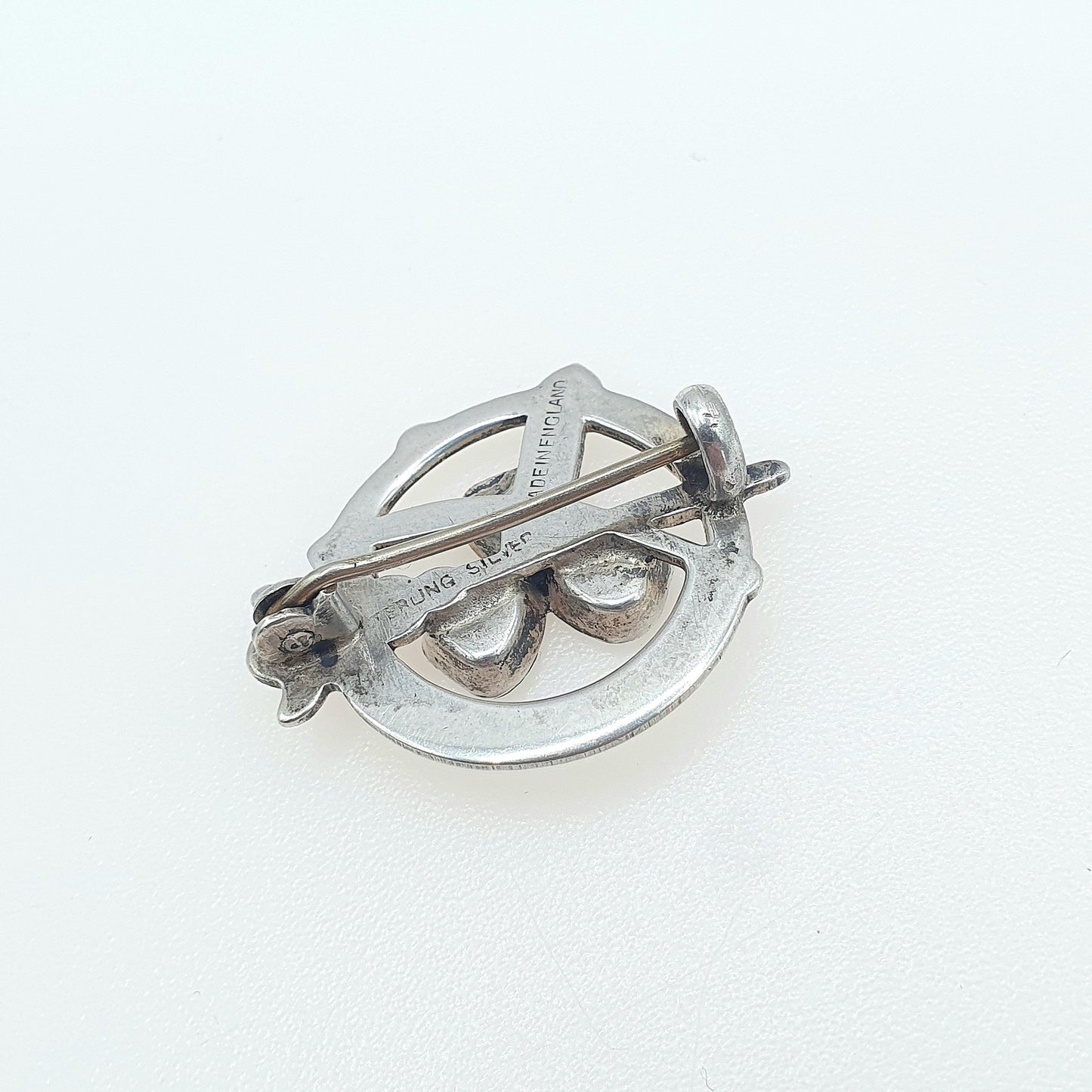 Antique Sterling Silver Connemara Marble Clover Brooch Celtic Gaelic Lucky Gift TLM Jewelry Jewellery Mens Womens Unisex Vintage
