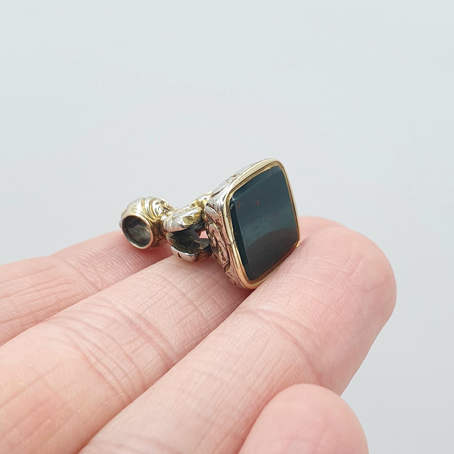 Antique Victorian Bloodstone Seal Fob Pendant Gold Gilt Embossed Genuine Gemstone Vintage Mens Womens Jewelry
