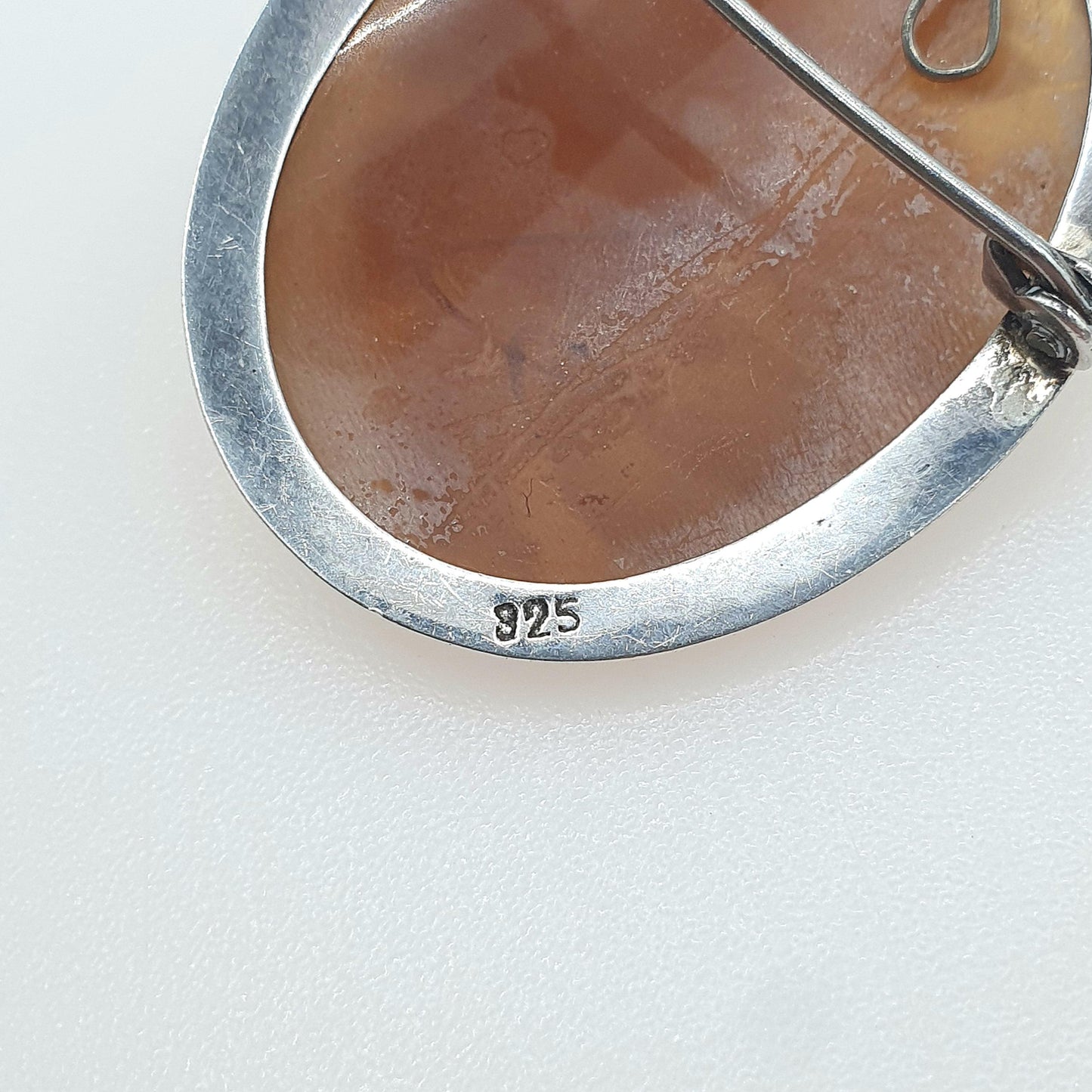 Old Vintage Sterling Silver Flower Cameo Pendant Brooch Shell Floral Necklace Jewelry Womens Jewellery Mens Unisex