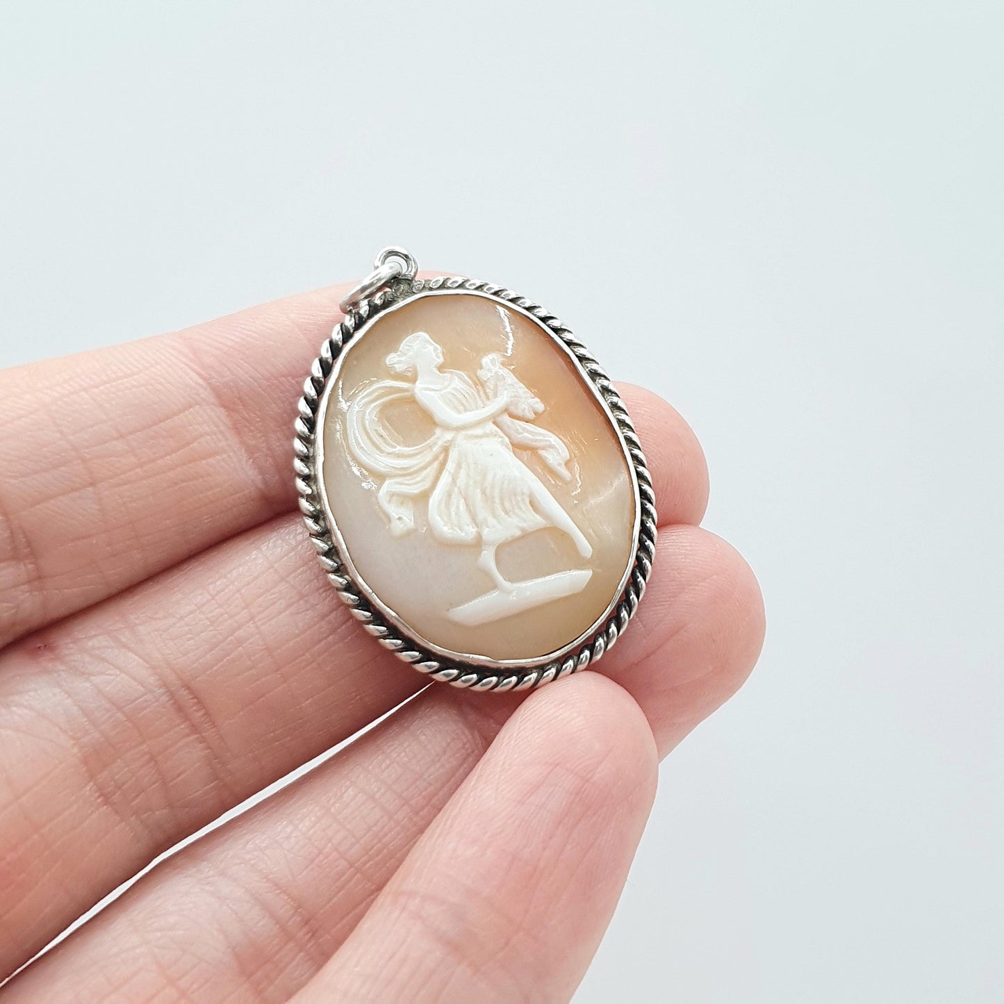 Antique Victorian Solid Silver Grace Pendant Necklace Single Grace Hand Carved Shell Mythology Goddess Vintage Jewelry Jewellery