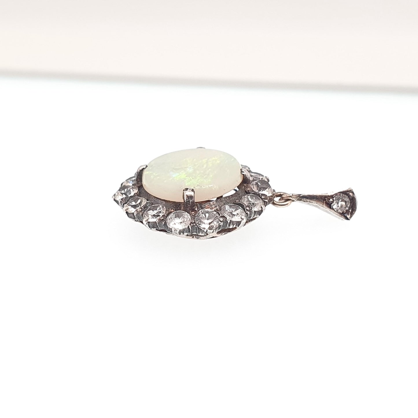 Antique 9ct Gold Opal Necklace Pendant White Sapphire Solid Silver Set Victorian Solid 9k Vintage Cluster Jewelry Jewellery