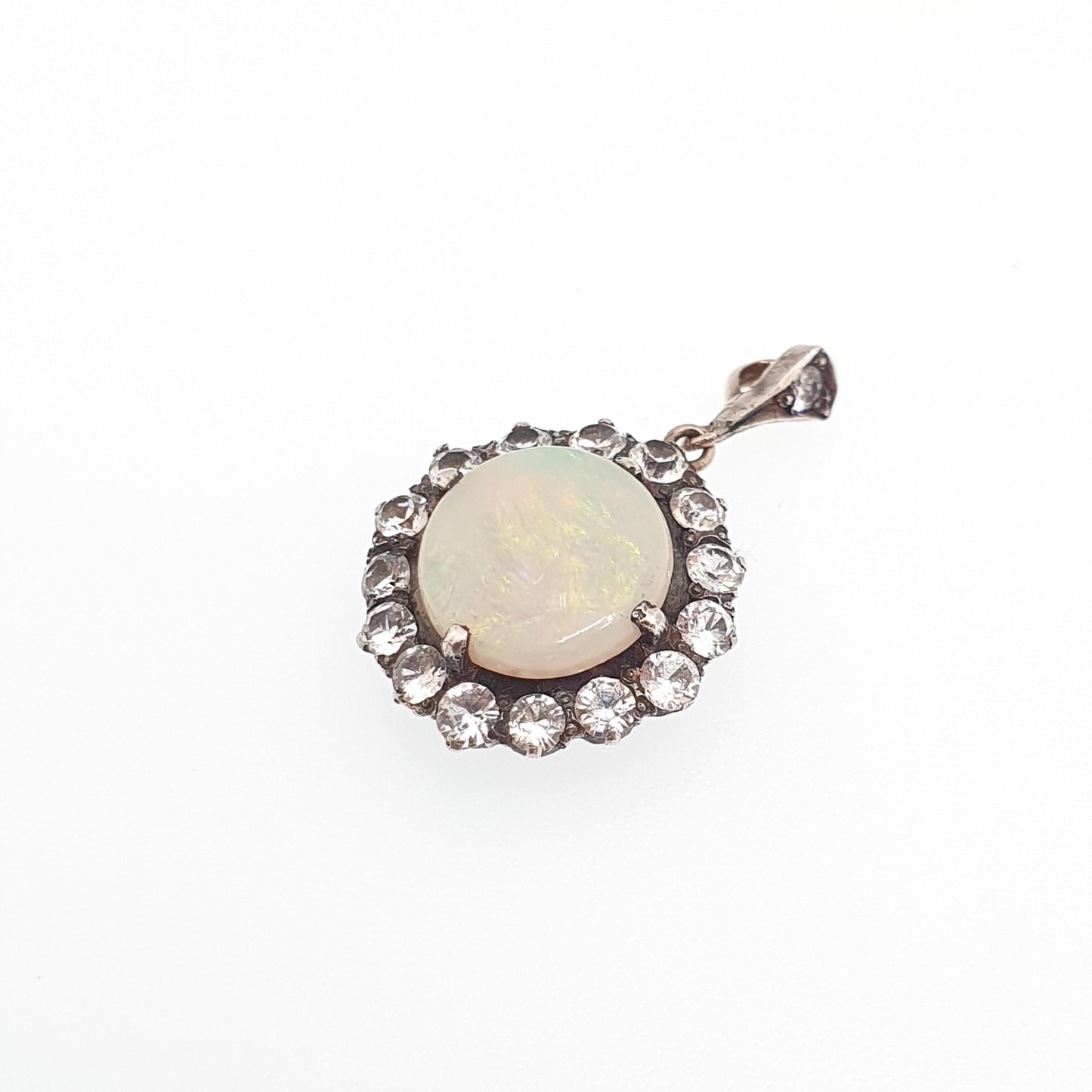 Antique 9ct Gold Opal Necklace Pendant White Sapphire Solid Silver Set Victorian Solid 9k Vintage Cluster Jewelry Jewellery