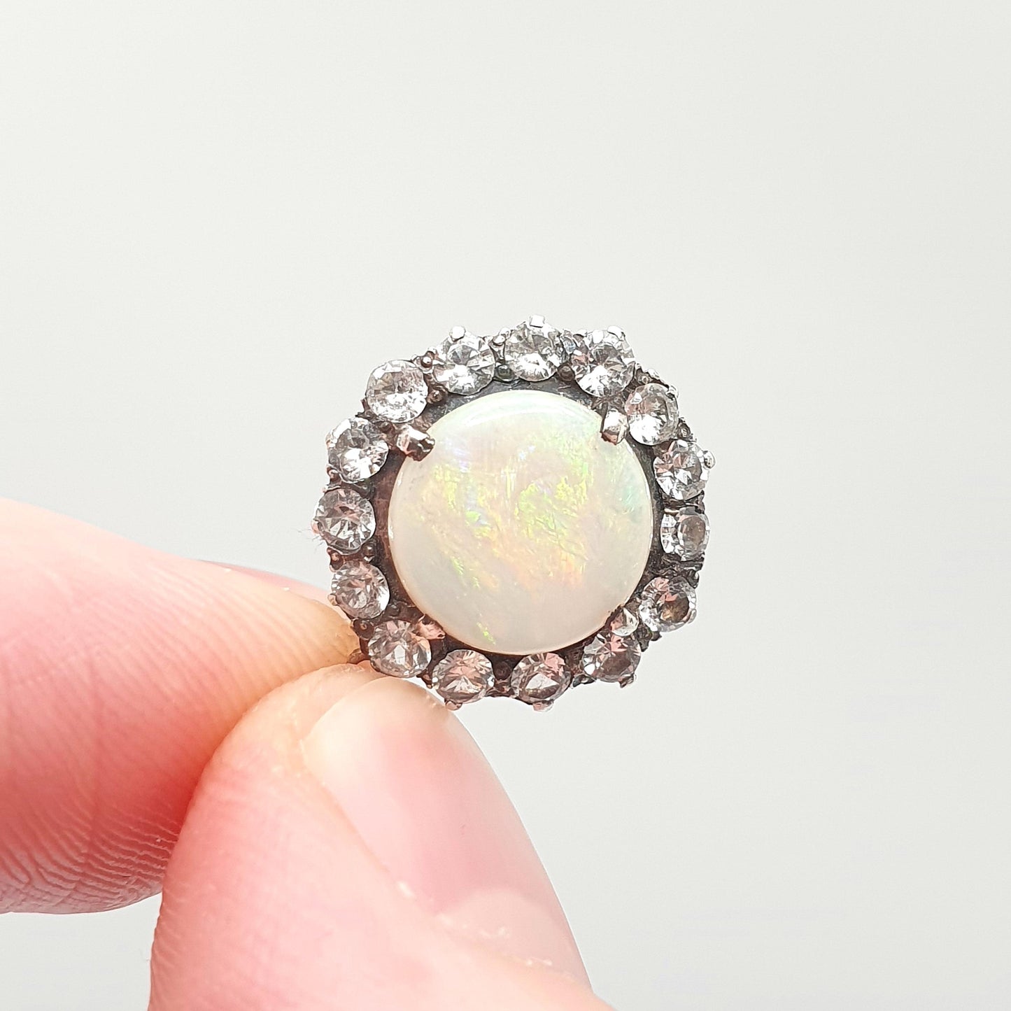 Antique 9ct Gold Opal Necklace Pendant White Sapphire Solid Silver Set Victorian Solid 9k Vintage Cluster Jewelry Jewellery
