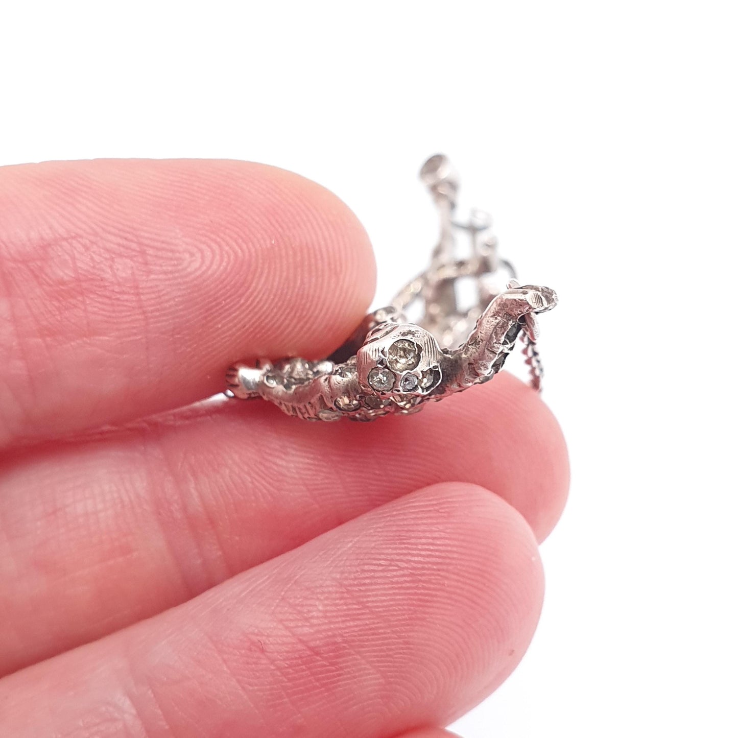 Antique Solid Silver Hanging Monkey Brooch Pin Diamond Paste Victorian Double Pair Monkeys Vintage Jewelry Jewellery