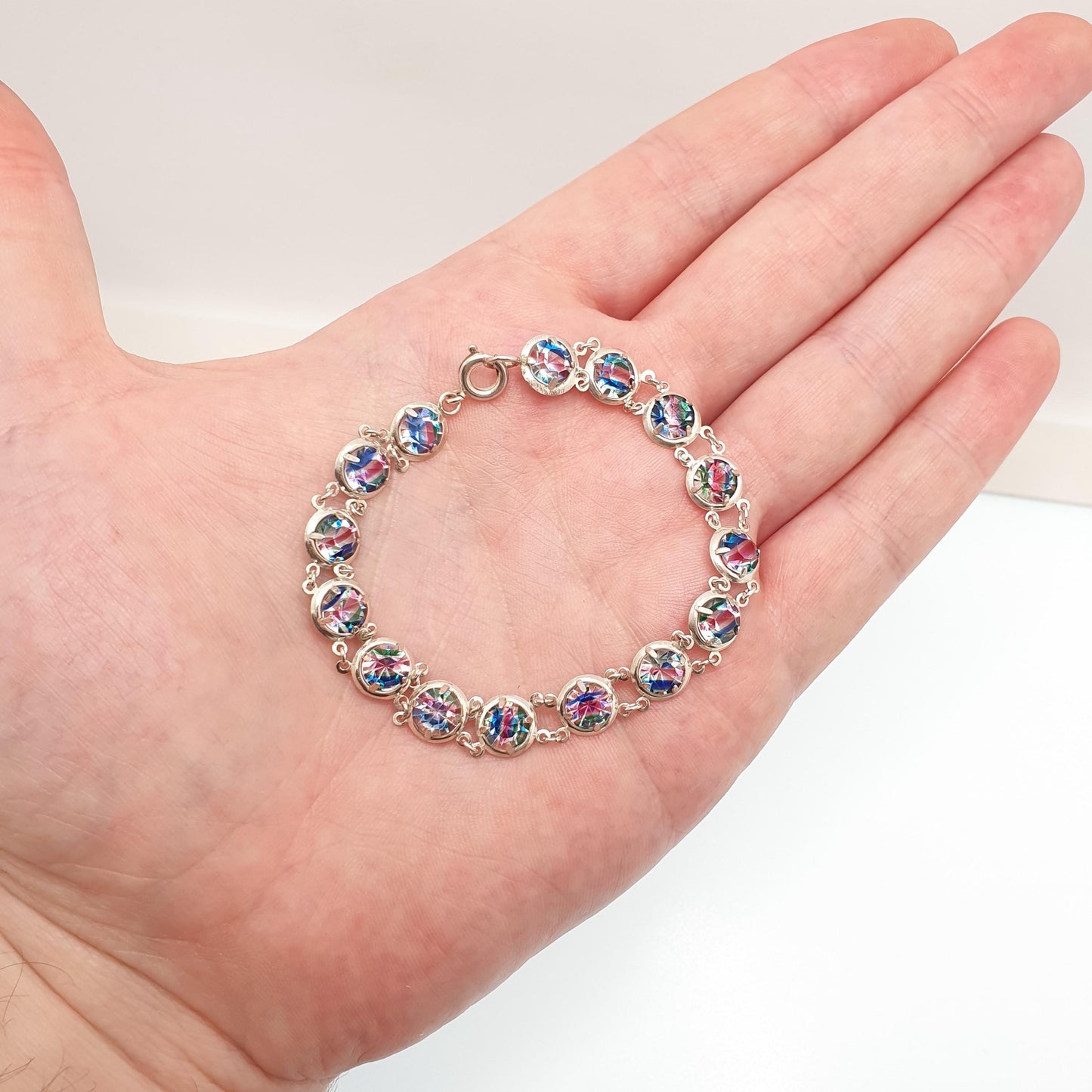 Antique Solid Silver Iris Rainbow Glass Bracelet Tutti Frutti Art Deco 1920s Vintage Multi Coloured Paste Womens Jewelry Jewelry