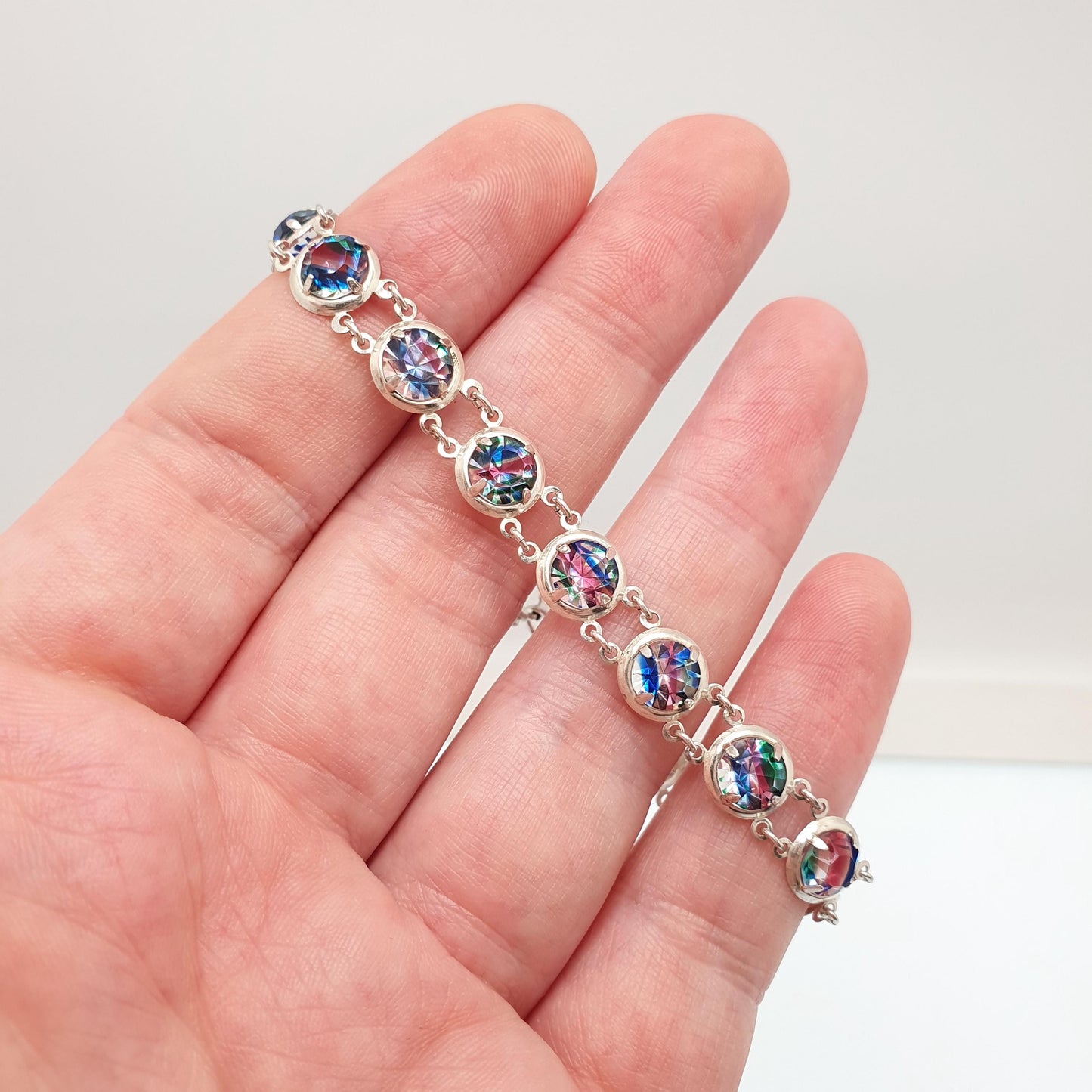 Antique Solid Silver Iris Rainbow Glass Bracelet Tutti Frutti Art Deco 1920s Vintage Multi Coloured Paste Womens Jewelry Jewelry