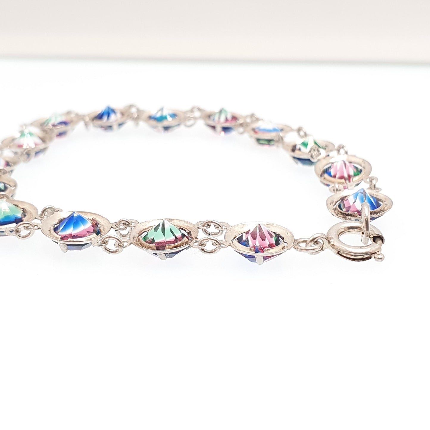 Antique Solid Silver Iris Rainbow Glass Bracelet Tutti Frutti Art Deco 1920s Vintage Multi Coloured Paste Womens Jewelry Jewelry