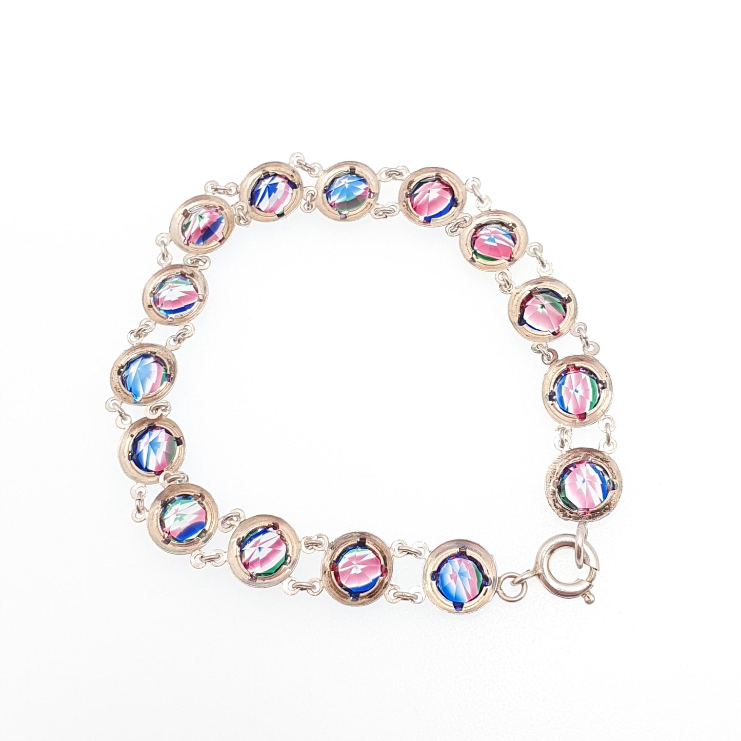 Antique Solid Silver Iris Rainbow Glass Bracelet Tutti Frutti Art Deco 1920s Vintage Multi Coloured Paste Womens Jewelry Jewelry
