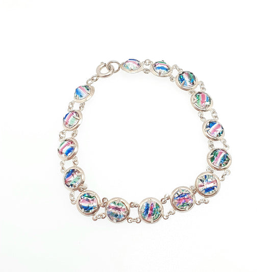 Antique Solid Silver Iris Rainbow Glass Bracelet Tutti Frutti Art Deco 1920s Vintage Multi Coloured Paste Womens Jewelry Jewelry