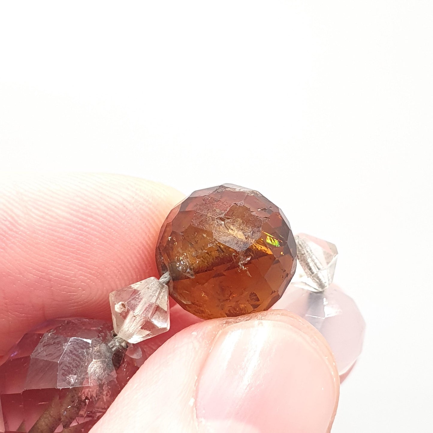 Antique Solid Silver Multi Gemstone Bead Necklace Choker Art Deco Faceted Citrine Amethyst Agate Quartz Vintage