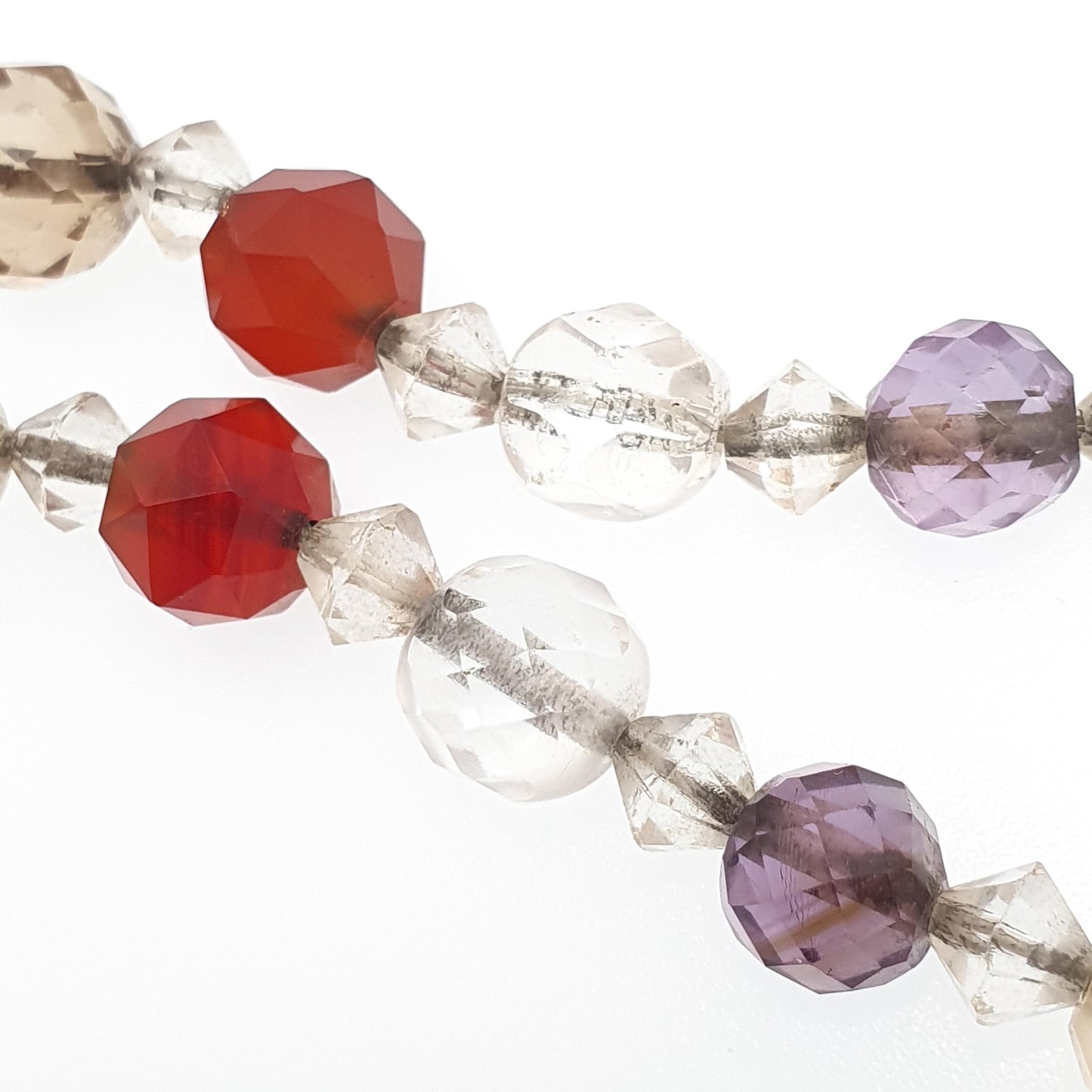 Antique Solid Silver Multi Gemstone Bead Necklace Choker Art Deco Faceted Citrine Amethyst Agate Quartz Vintage