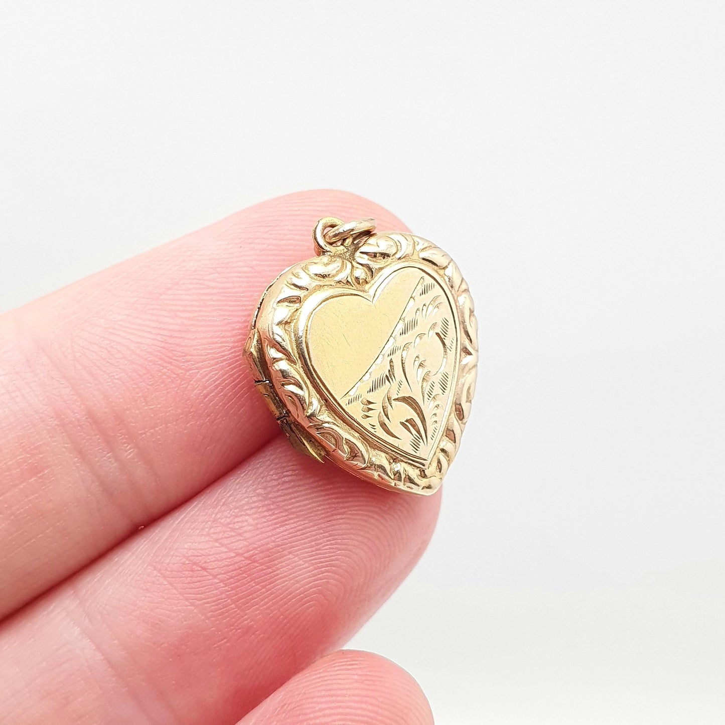 Antique 9ct Gold Heart Locket Cute Engraved Solid 9k 375 Pendant Small Fine Estate Love Gift Back & Front Necklace Jewelry Womens Jewellery
