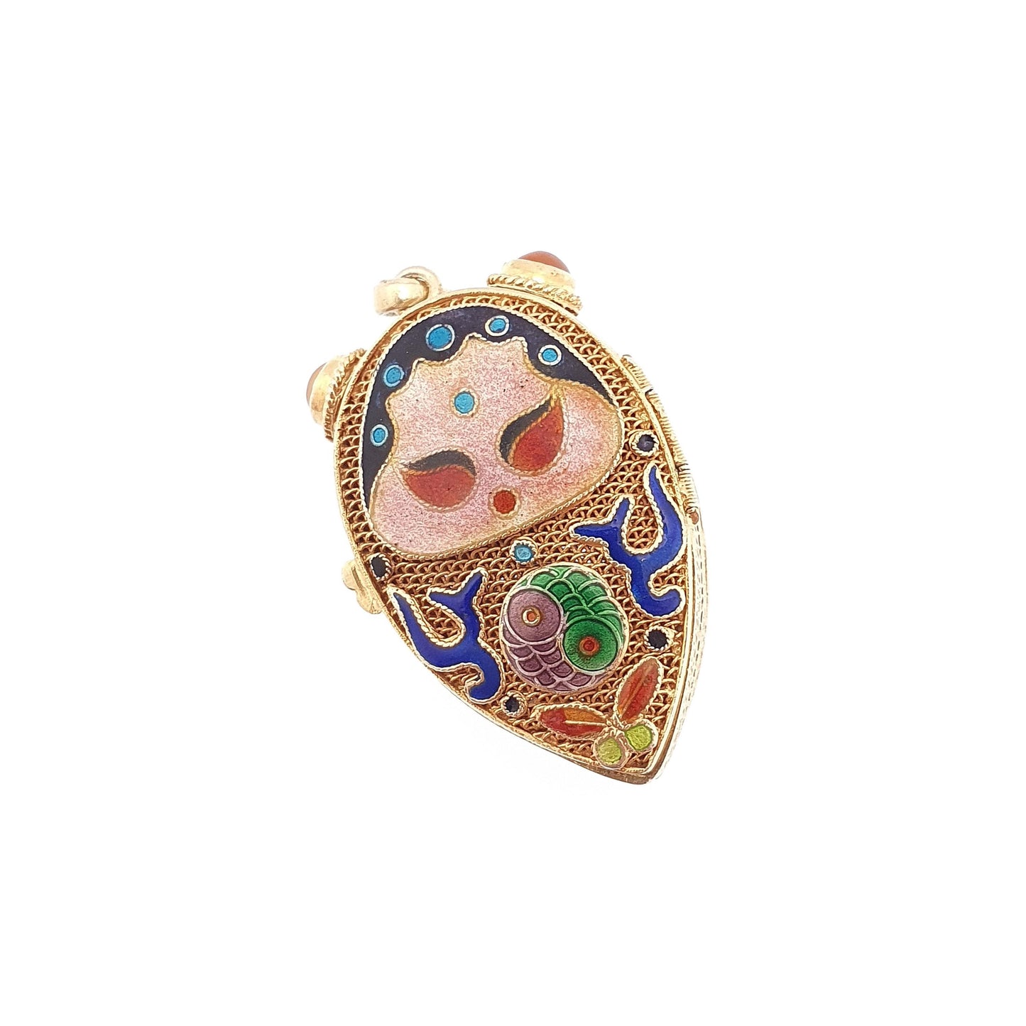 Vintage Chinese Locket Solid Silver Citrine Enamel Gold Vermeil Filigree Pendant Necklace China Asian Colourful Womens Jewelry Jewellery