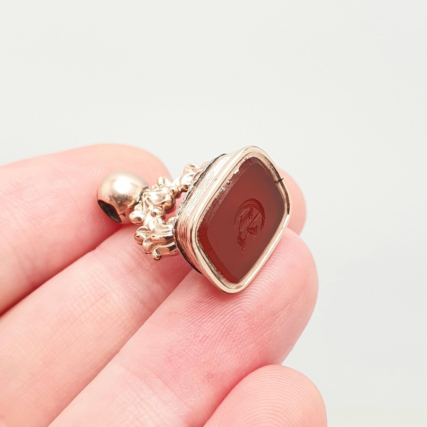 Antique 9ct Gold Cased "D" Intaglio Fob Pendant Letter D Necklace Victorian Carnelian Gemstone Albert Seal Vintage Jewellery Jewelry