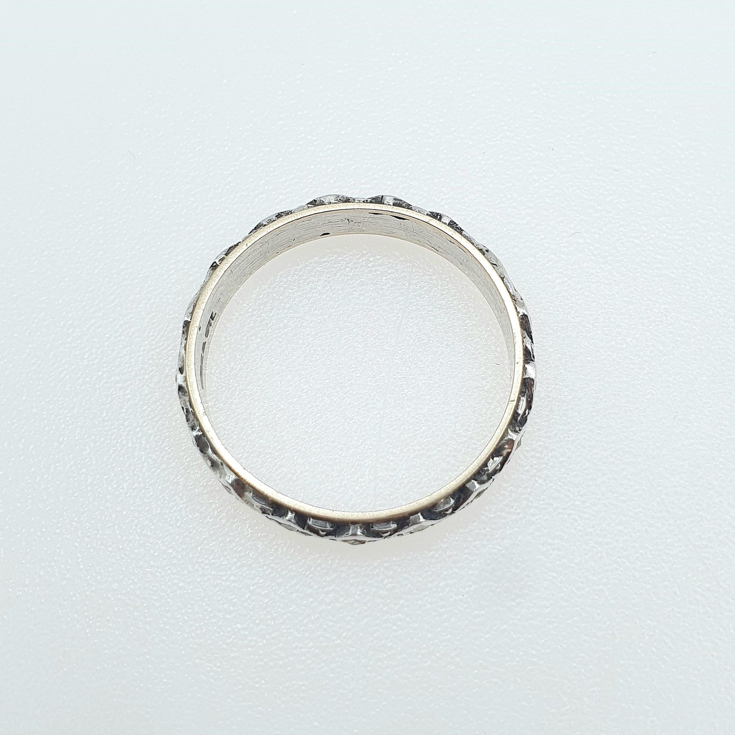 Antique 9ct Gold & Solid Silver Marcasite Eternity Ring Kite Pattern Gift Love Womens Mens Jewellery Jewelry UK O.5 or US 7.5