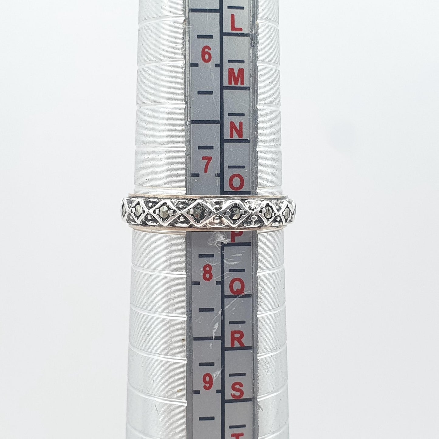 Antique 9ct Gold & Solid Silver Marcasite Eternity Ring Kite Pattern Gift Love Womens Mens Jewellery Jewelry UK O.5 or US 7.5