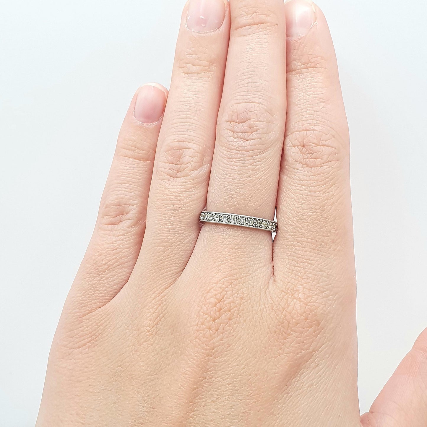 Antique Solid Silver Diamond Paste Eternity Ring Art Deco Vintage Band Stacker Womens Jewelry Jewellery UK N.5 US 7