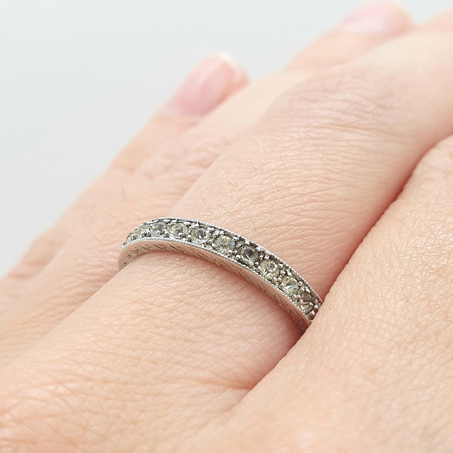 Antique Solid Silver Diamond Paste Eternity Ring Art Deco Vintage Band Stacker Womens Jewelry Jewellery UK N.5 US 7