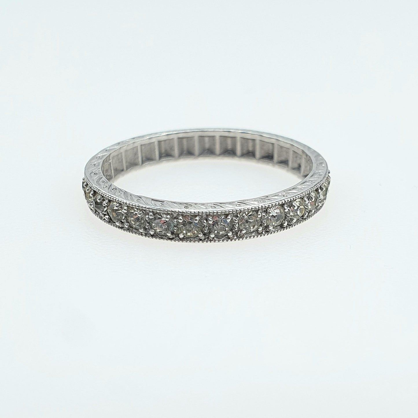 Antique Solid Silver Diamond Paste Eternity Ring Art Deco Vintage Band Stacker Womens Jewelry Jewellery UK N.5 US 7