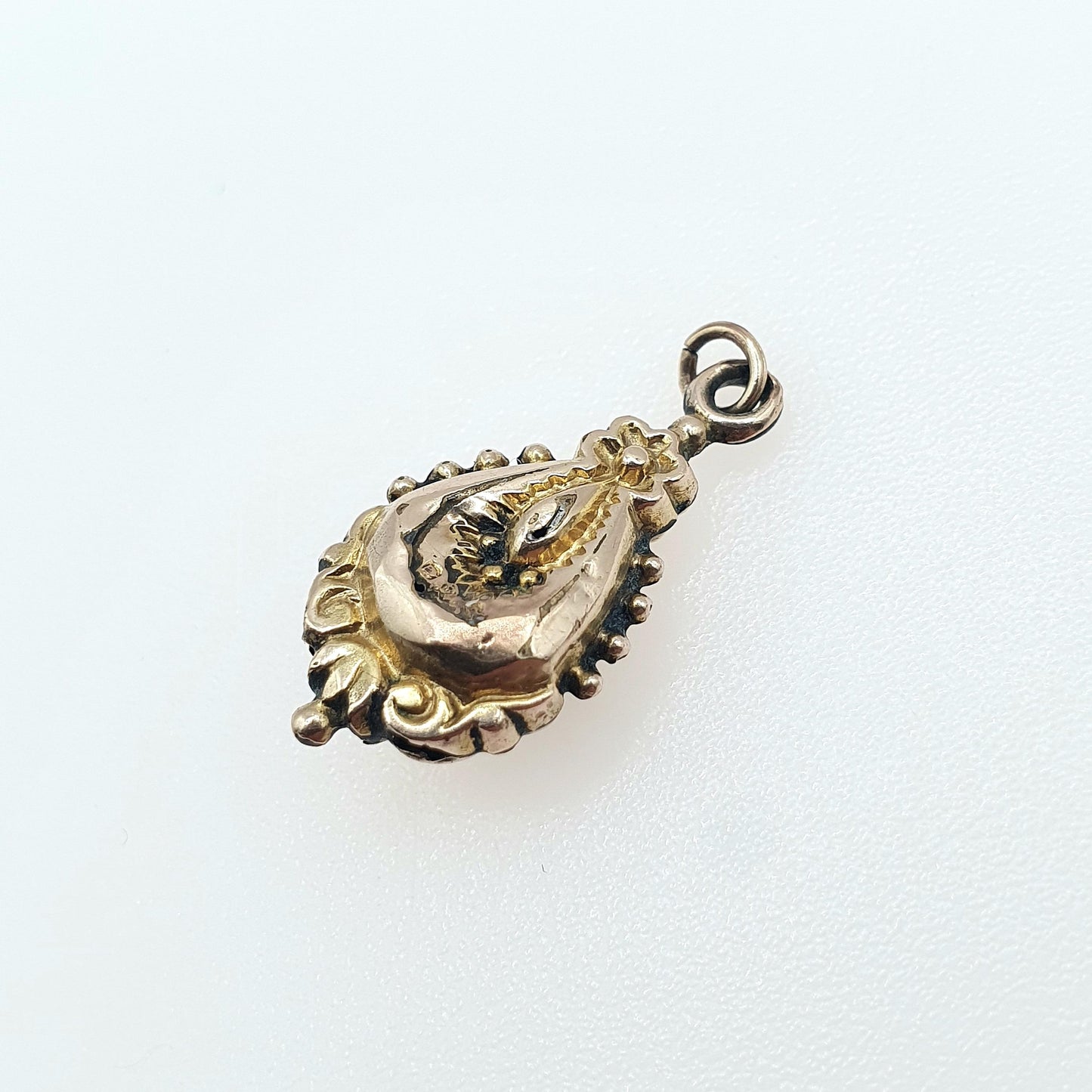 Antique Victorian 9ct Gold Cased Turquoise Glass Pendant Necklace Teardrop Etruscan Revival Vintage Jewelry Jewellery