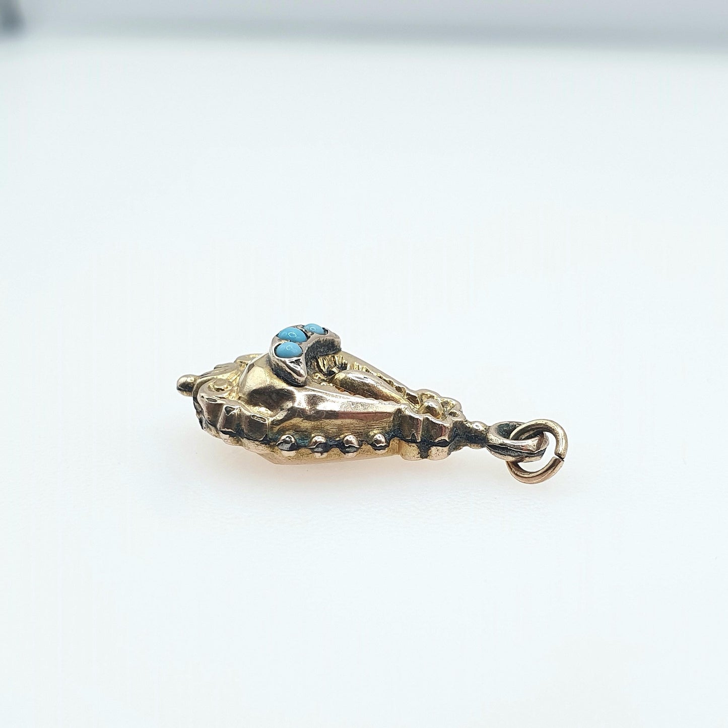 Antique Victorian 9ct Gold Cased Turquoise Glass Pendant Necklace Teardrop Etruscan Revival Vintage Jewelry Jewellery