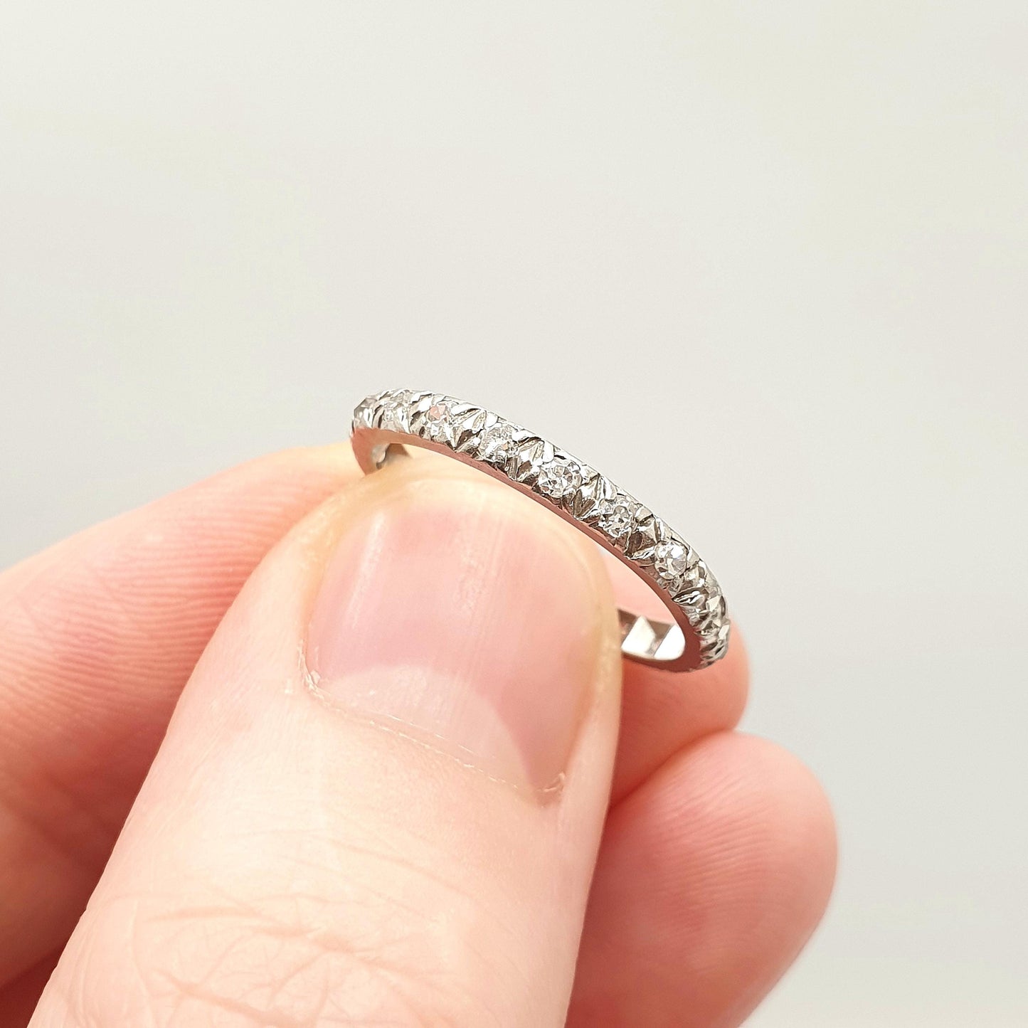 Antique Diamond Platinum Eternity Ring Wedding Band Natural Diamonds Art Deco Full Stacker Womens Jewellery Jewelry