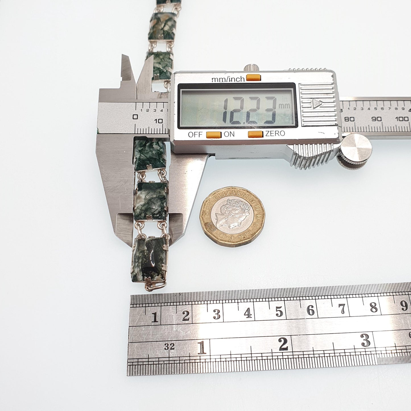 Antique Solid Silver Moss Agate Bracelet Scottish Art Deco Celtic 1920s Quartz Rectangular Links Vintage Jewelry Jewellery