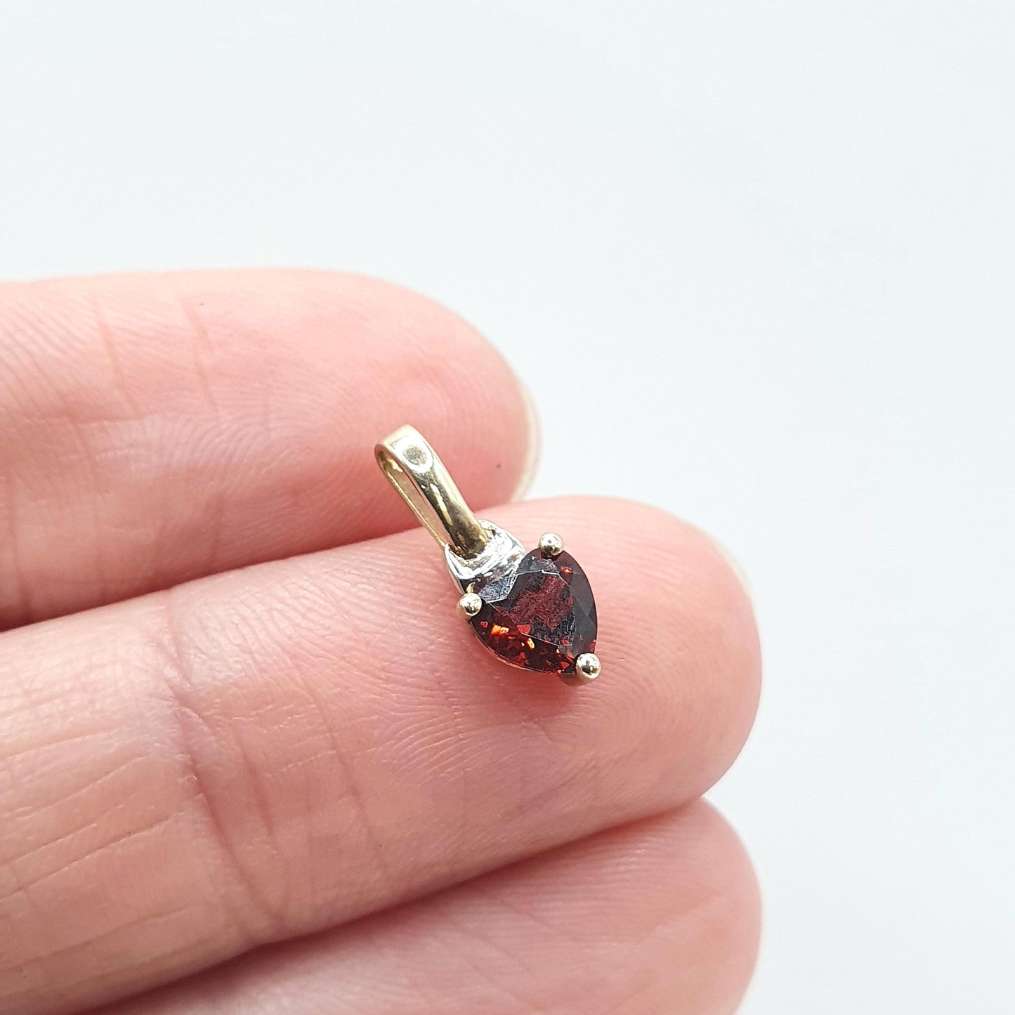 Vintage 9ct Gold Garnet Pendant Heart Cut Pyrope Red Gemstone 9k 9kt Necklace Small Gift Love Womens Jewellery Jewelry