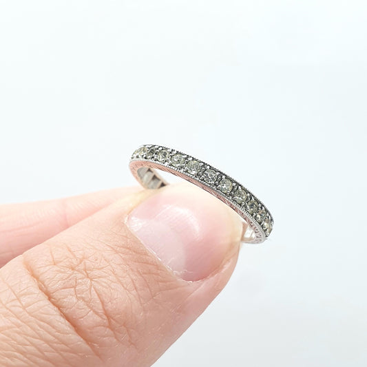 Antique Solid Silver Diamond Paste Eternity Ring Art Deco Vintage Band Stacker Womens Jewelry Jewellery UK N.5 US 7