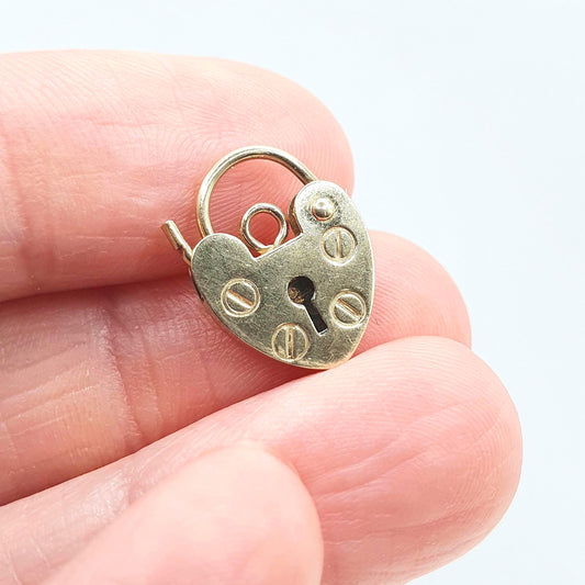 Vintage 9ct Gold Padlock Clasp Charm Solid 9kt 9k Necklace Bracelet Heart Small Jewelry Jewellery