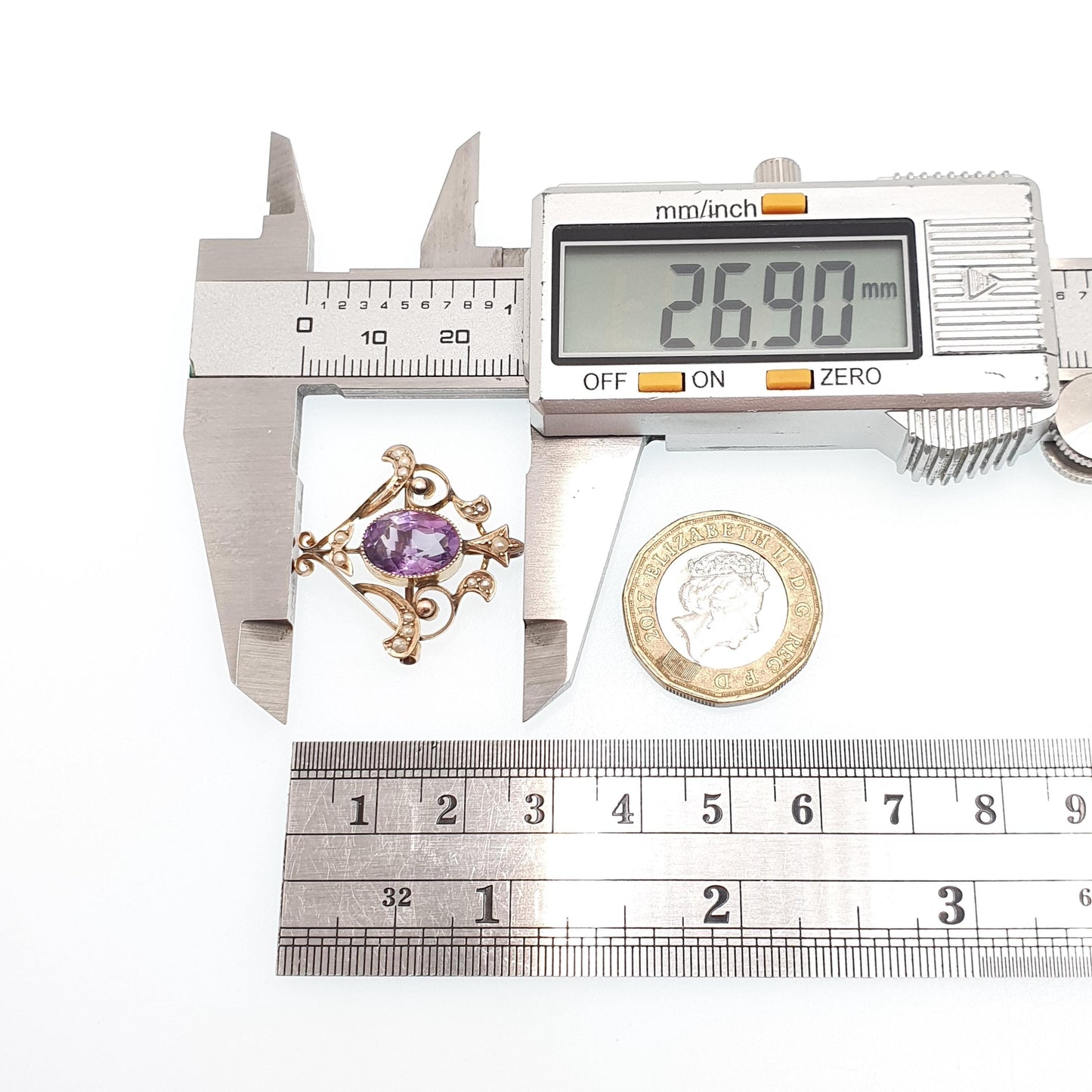 Antique 9ct 9k Gold Amethyst Pendant Seed Pearl Necklace Brooch Edwardian Solid 375 Gemstone Vintage Jewellery Jewelry