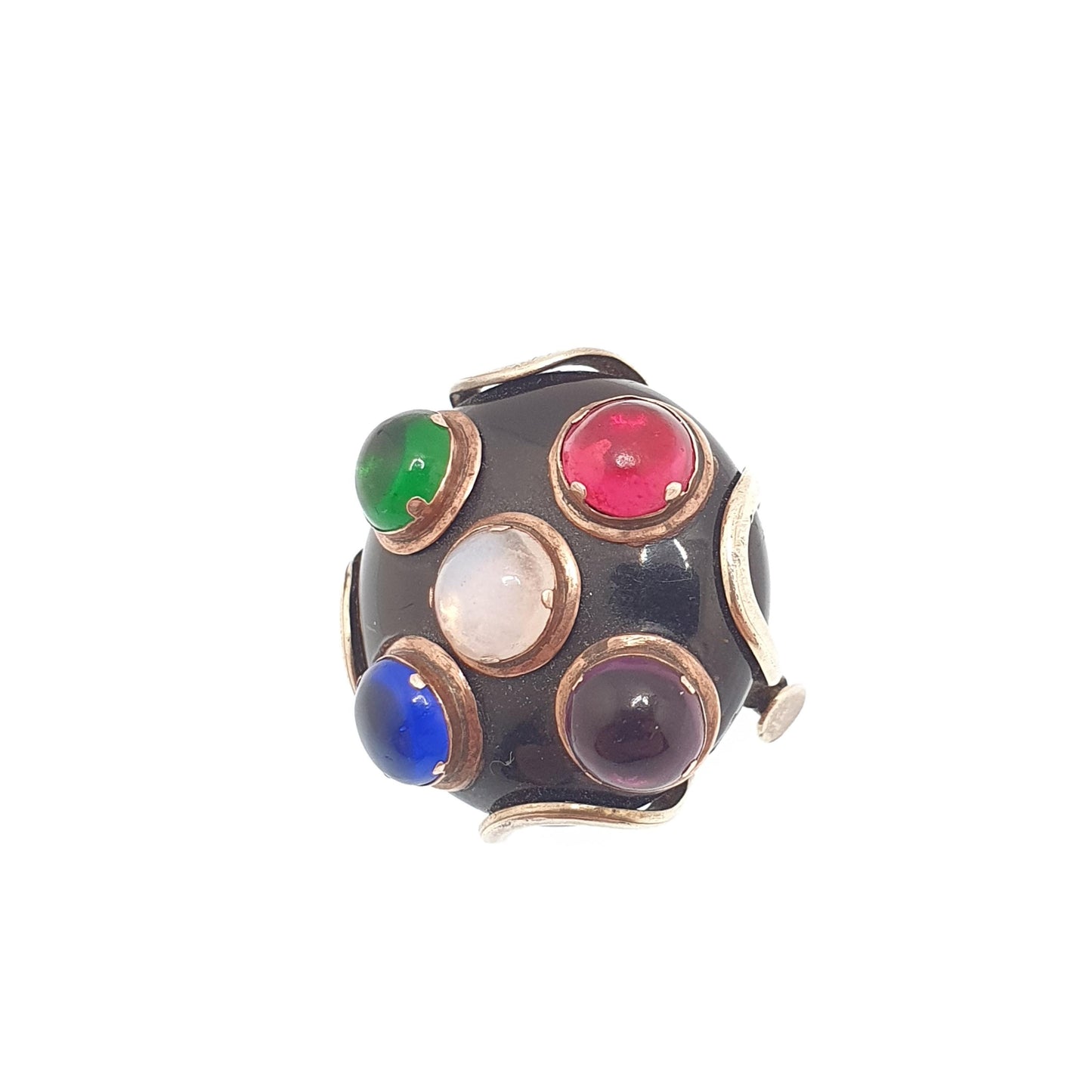 Antique Victorian Multi Coloured Paste Brooch Solid Silver Gold Vermeil French Vintage Womens Jewelry Jewellery