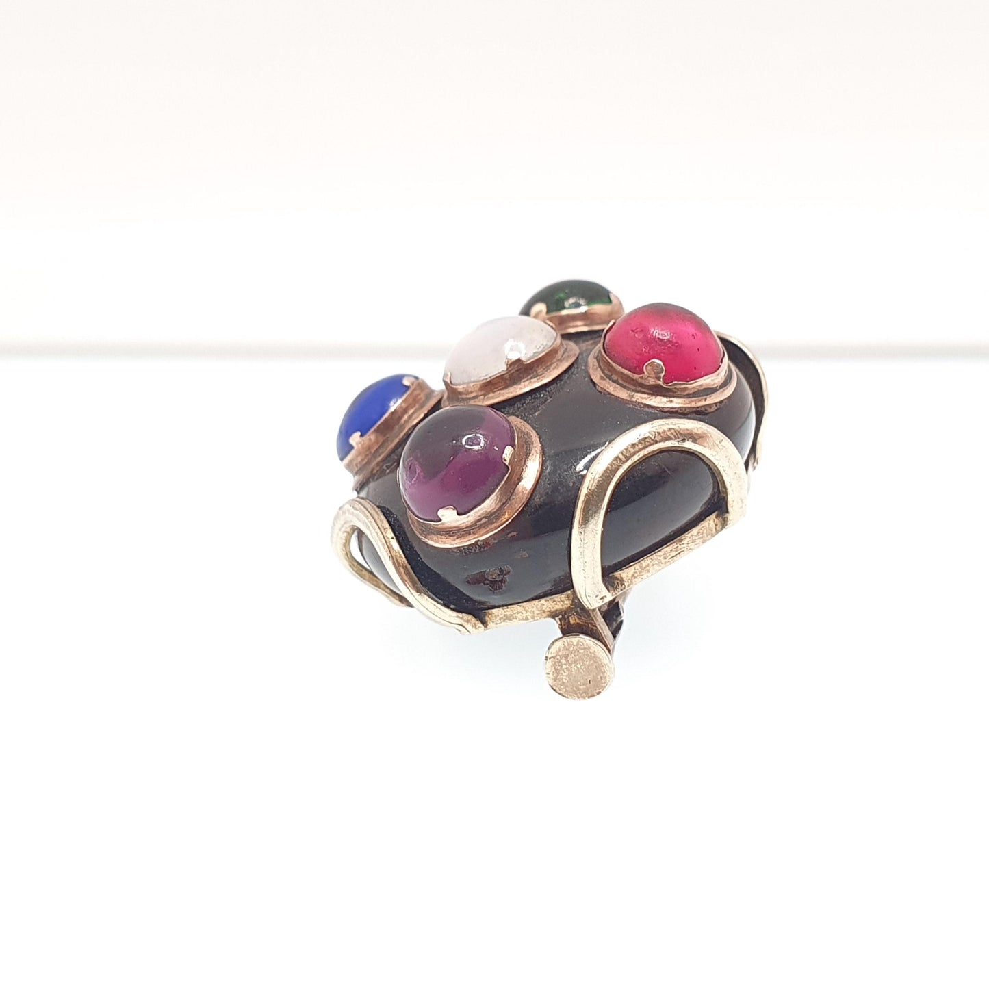 Antique Victorian Multi Coloured Paste Brooch Solid Silver Gold Vermeil French Vintage Womens Jewelry Jewellery